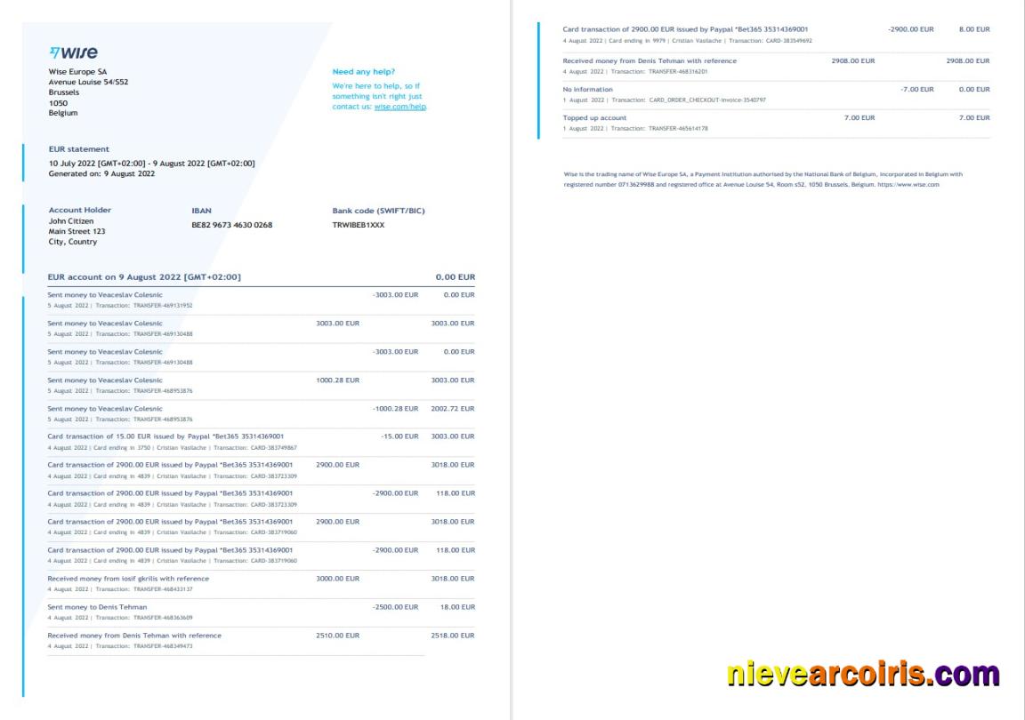 Belgium Wise bank statement